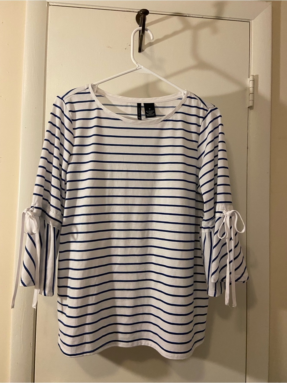 new directions Blue & White Striped Tie-Sleeve Top
